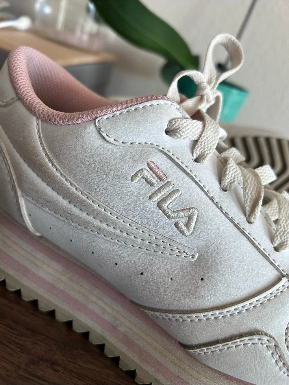 FILA White and Pink Women's Platform Sneakers